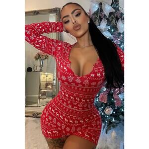 Sleigh Bells Ring Sleep Romper – Red/Combo Plaid Long Sleeve Pajamas, Holiday